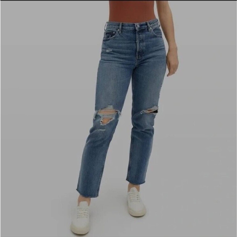 Everlane High Rise Distressed The 90's Cheeky Jean Medium Wash Size 27 Crop